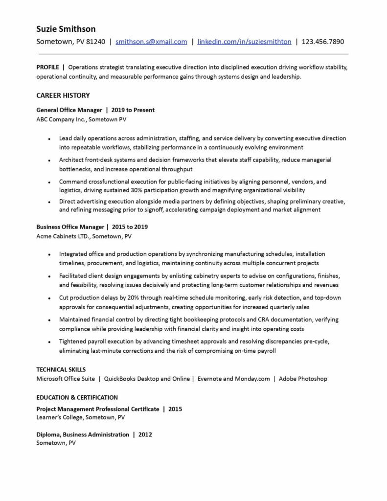 General Manager's Resume