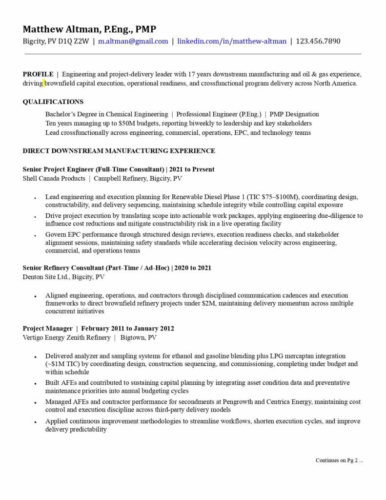 Project Manager Resume